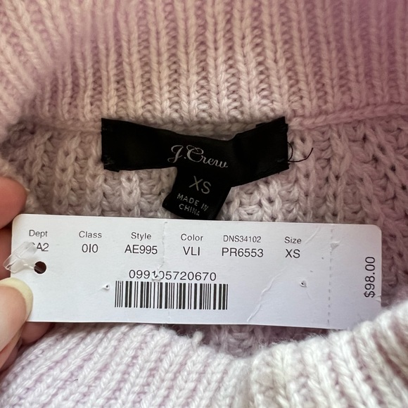 NWT J. Crew Pom Pom Cable Knit Mock Neck Sweater Vintage Lilac Women’s XS *FLAWS - Picture 10 of 13